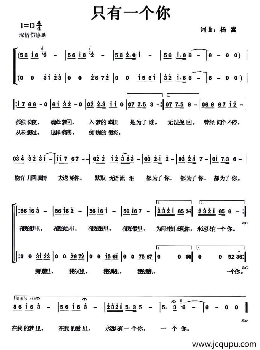 只有一个你（杨嵩 词曲）简谱