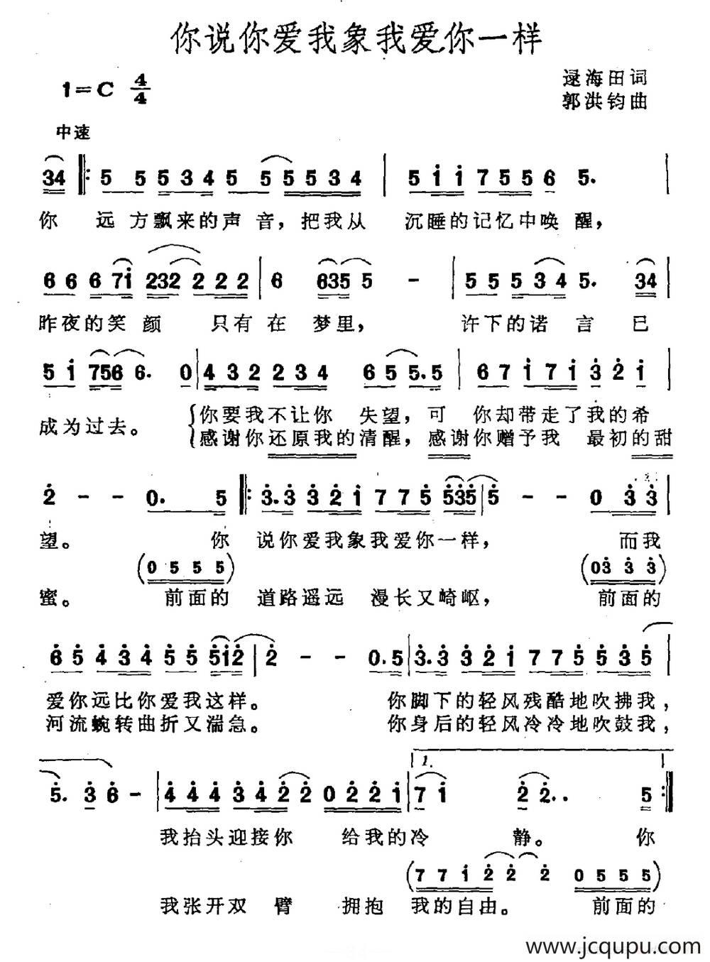 你说你爱我象我爱你一样简谱
