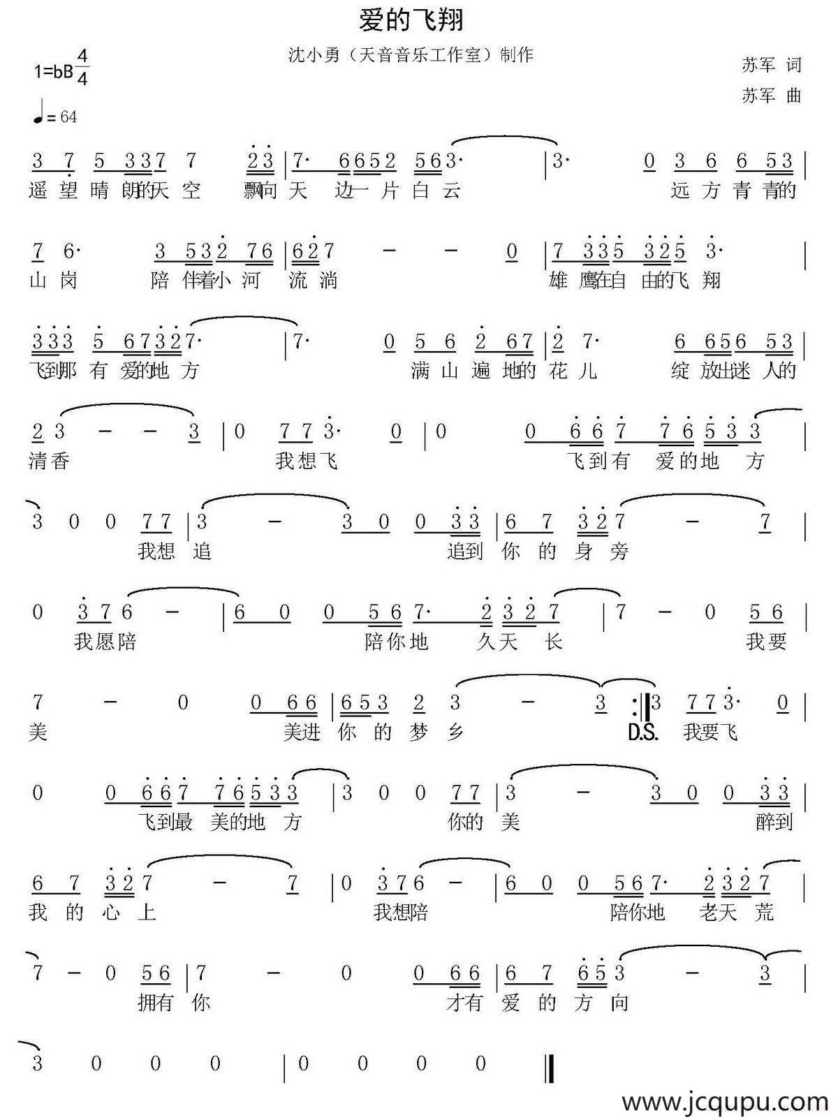 爱的飞翔（苏军 词曲）简谱