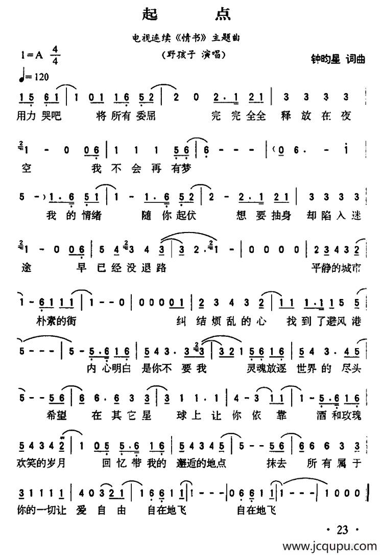 起点（钟昀星 词曲）简谱