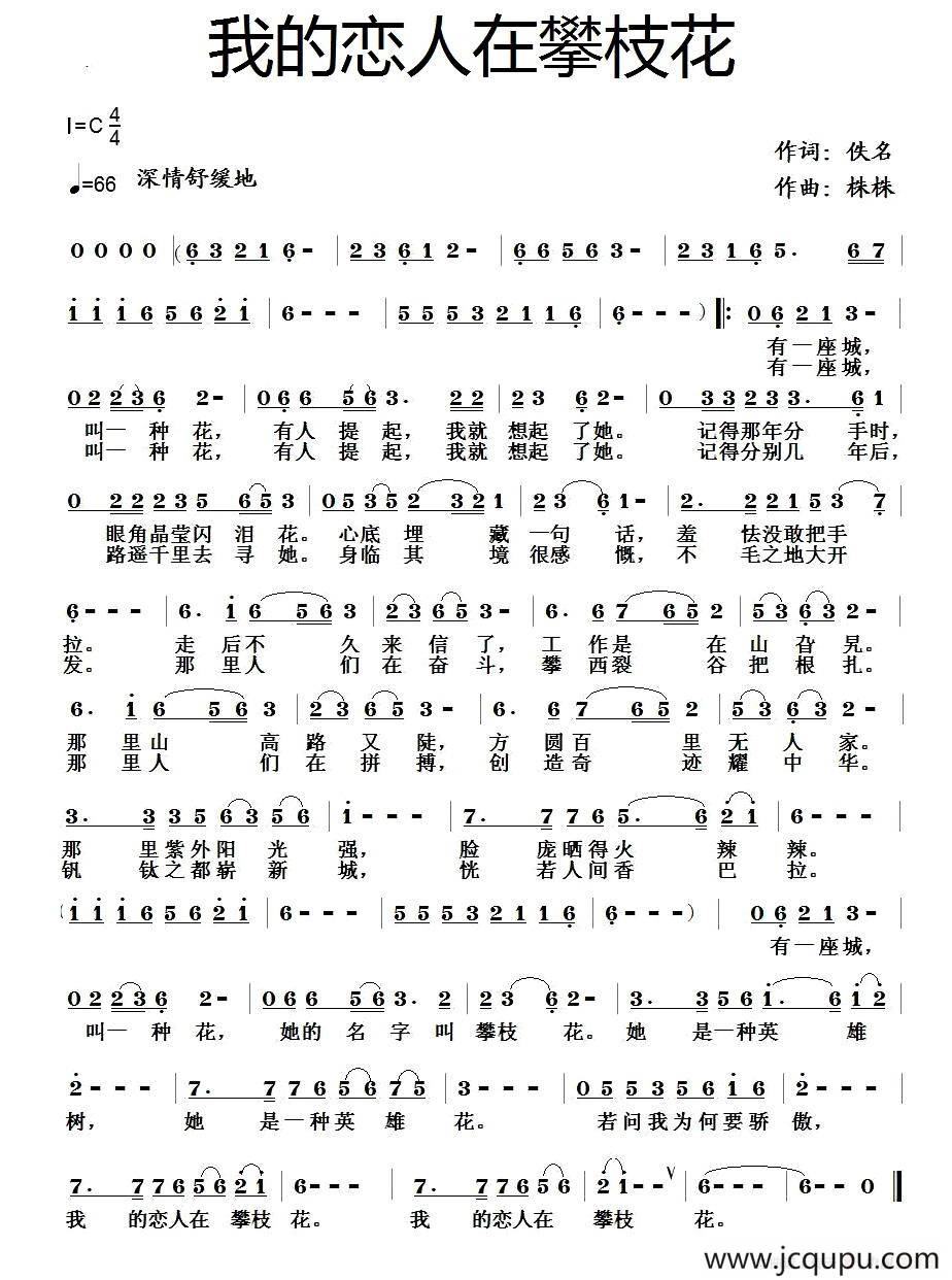 我的恋人在攀枝花简谱