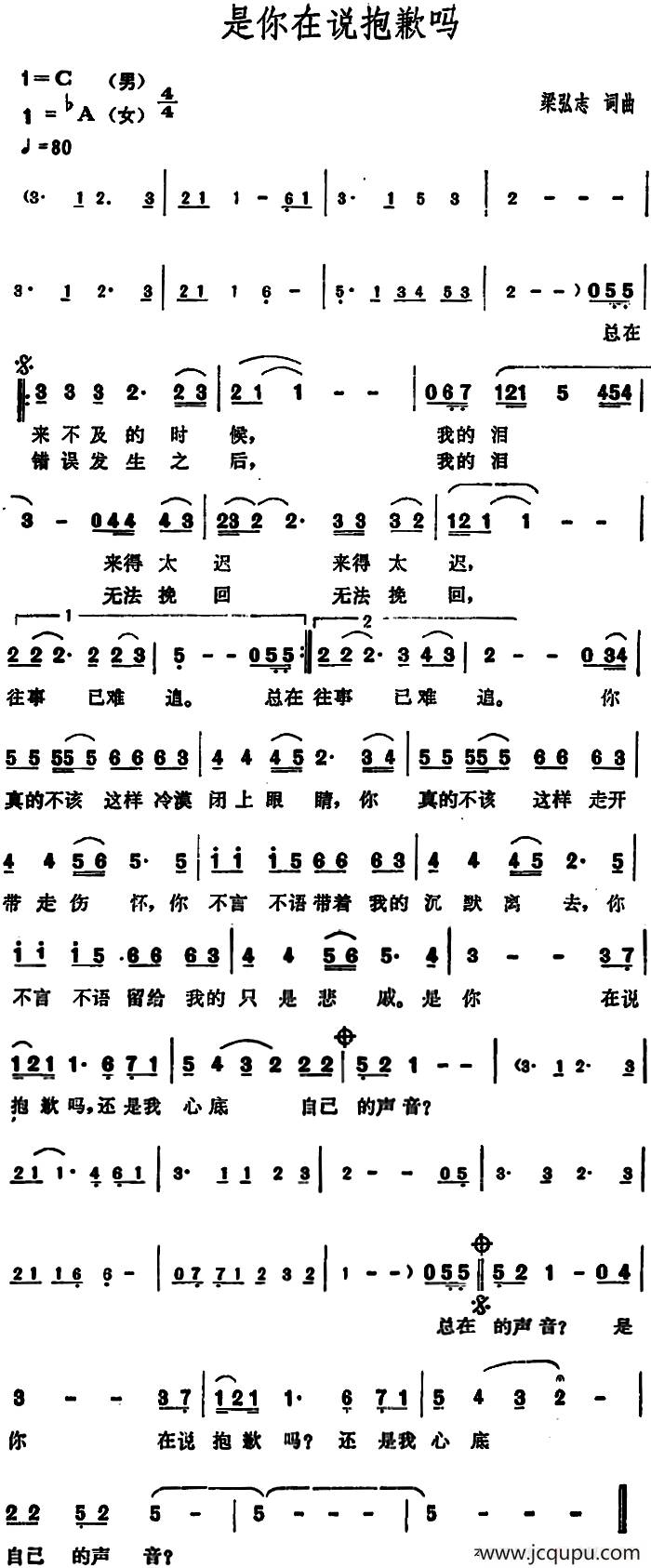 是你在说抱歉吗简谱