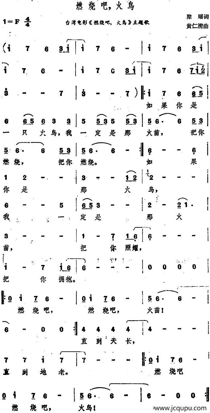 燃烧吧，火鸟（台湾电影《燃烧吧，火鸟》主题歌）简谱