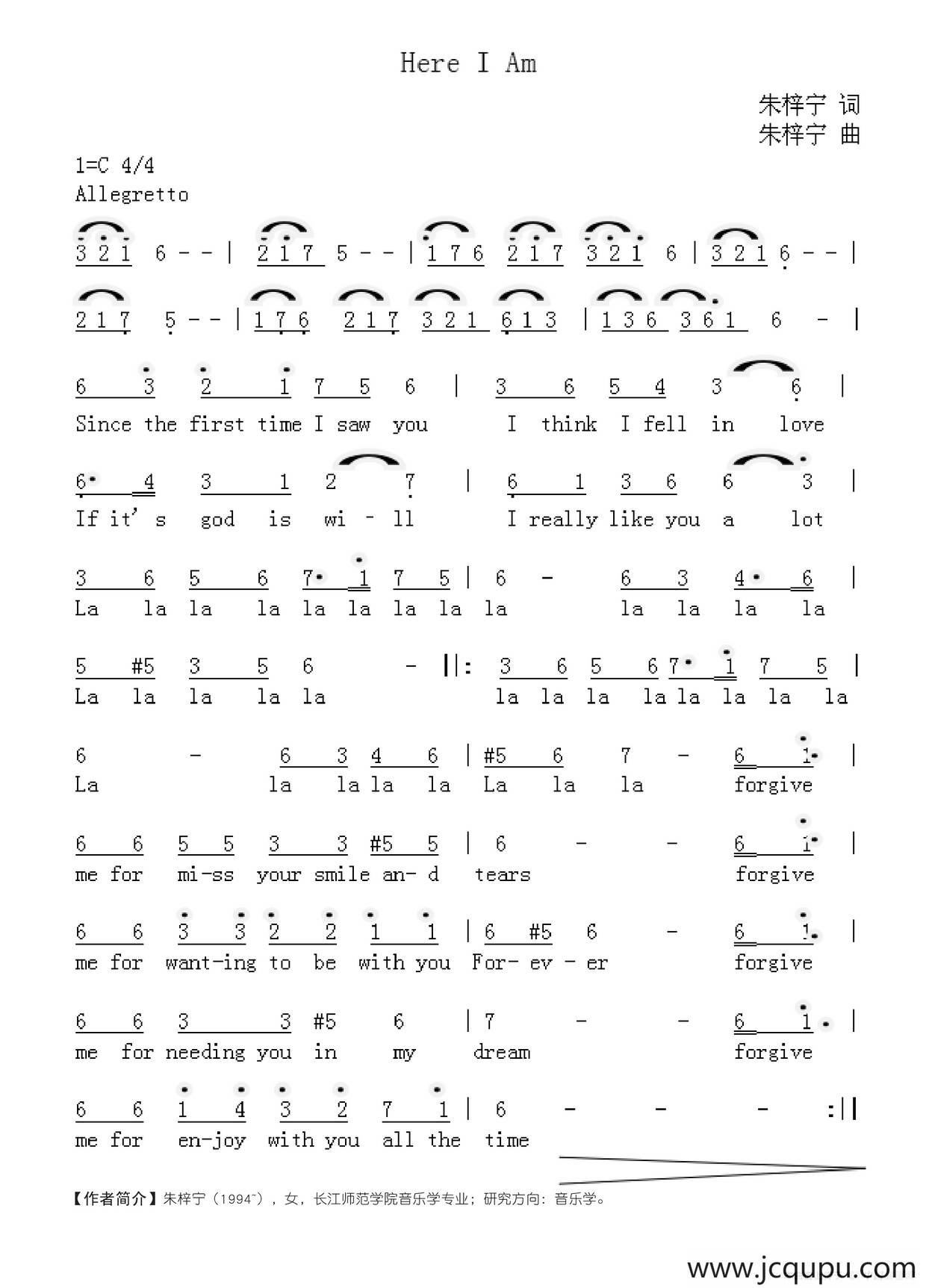 Here I Am简谱