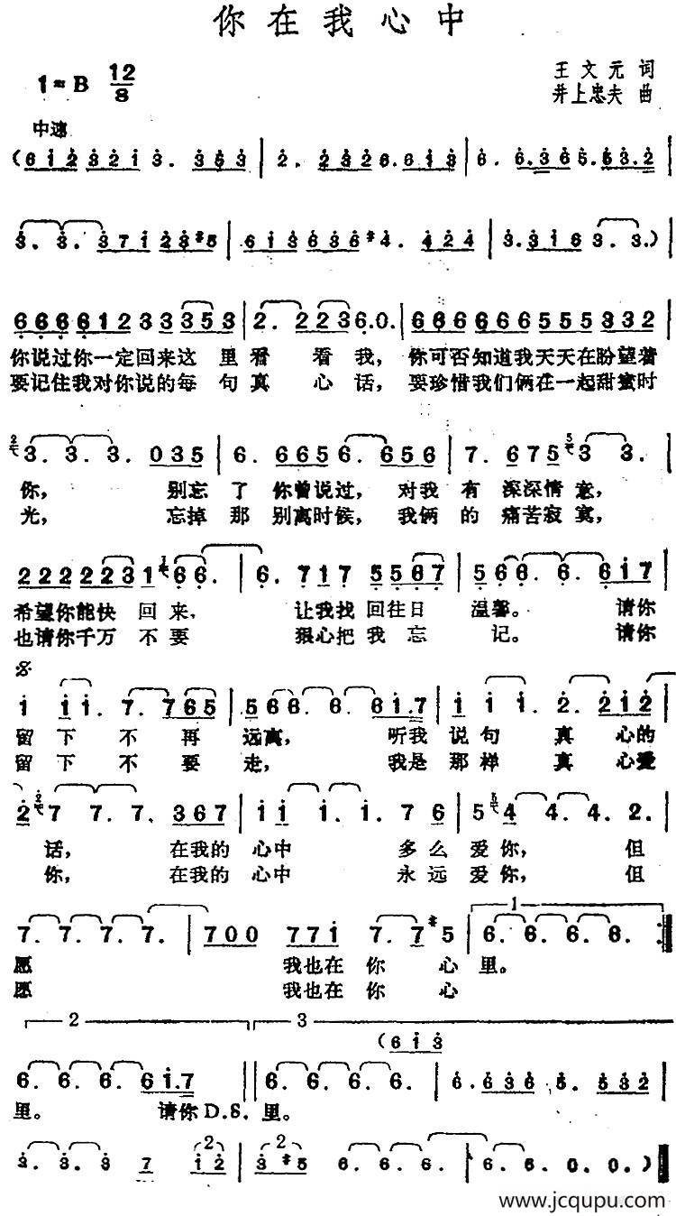 邓丽君演唱金曲：你在我心中简谱