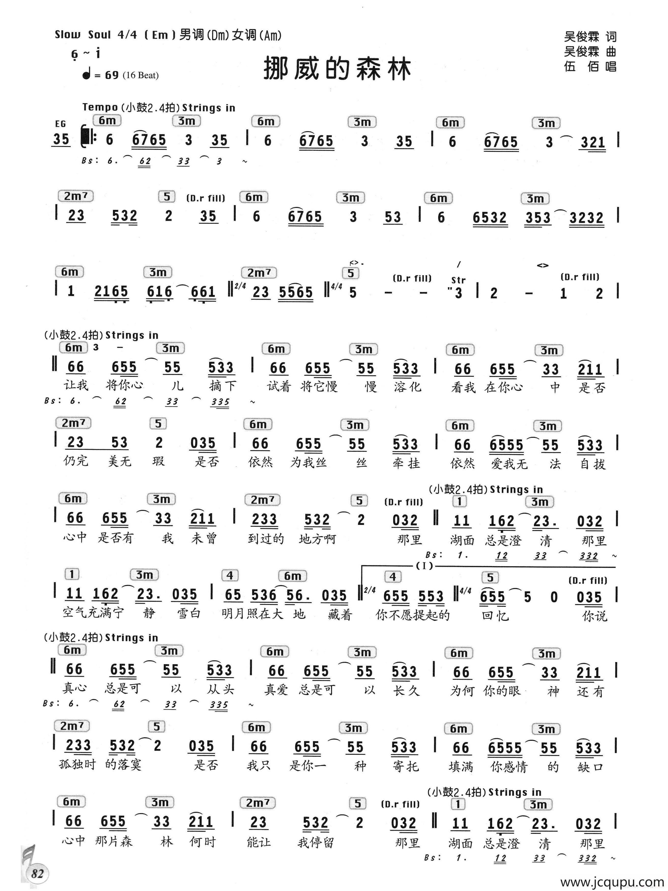 挪威的森林（编配乐谱）简谱