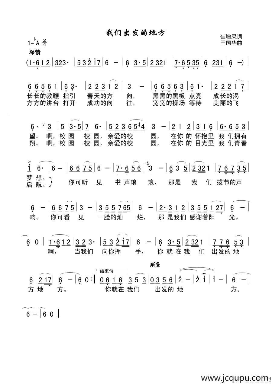我们出发的地方（崔增录词、王国华曲）简谱