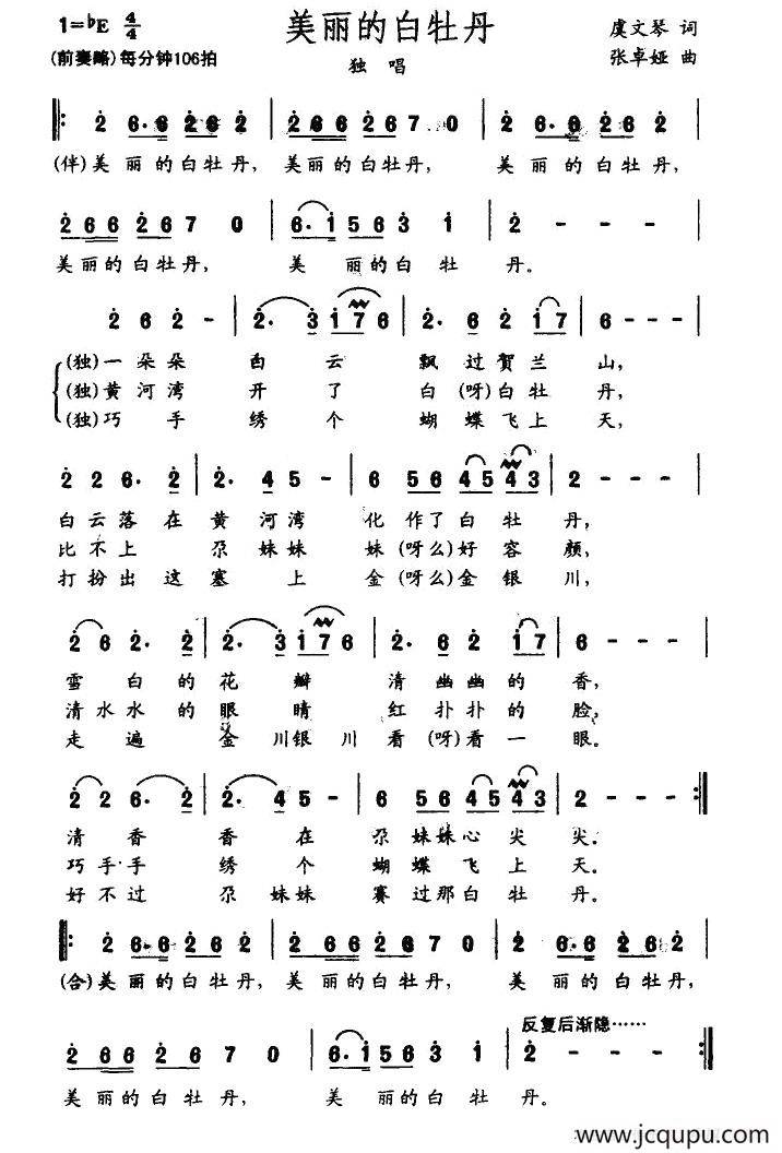 美丽的白牡丹简谱