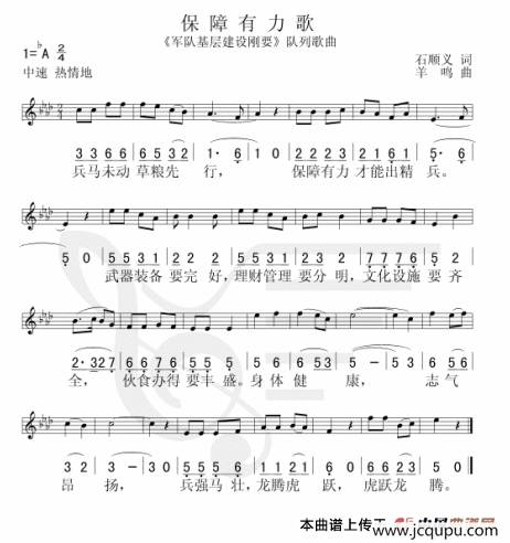 保障有力歌（线简谱混排版）简谱