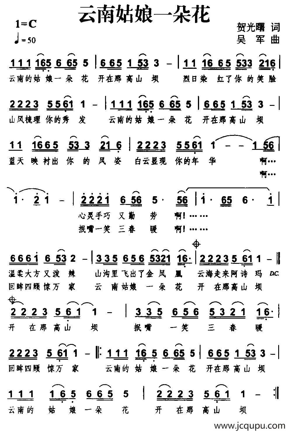 云南姑娘一朵花简谱