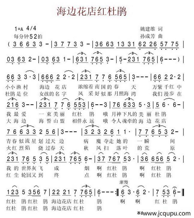 海边花店红杜鹃（姚建雄词 孙成芳曲）简谱