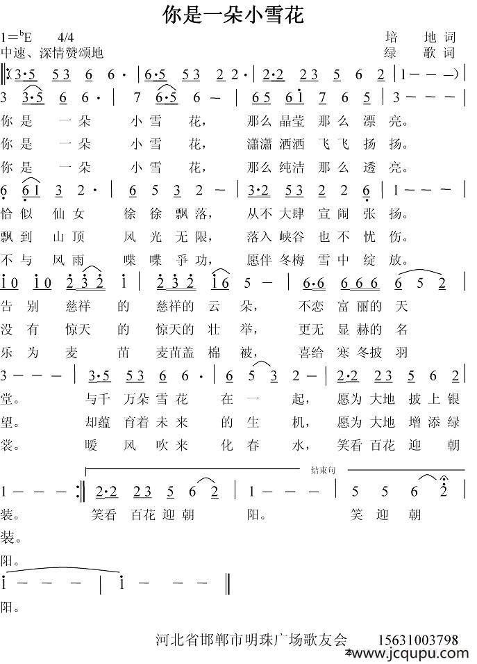 你是一朵小雪花简谱