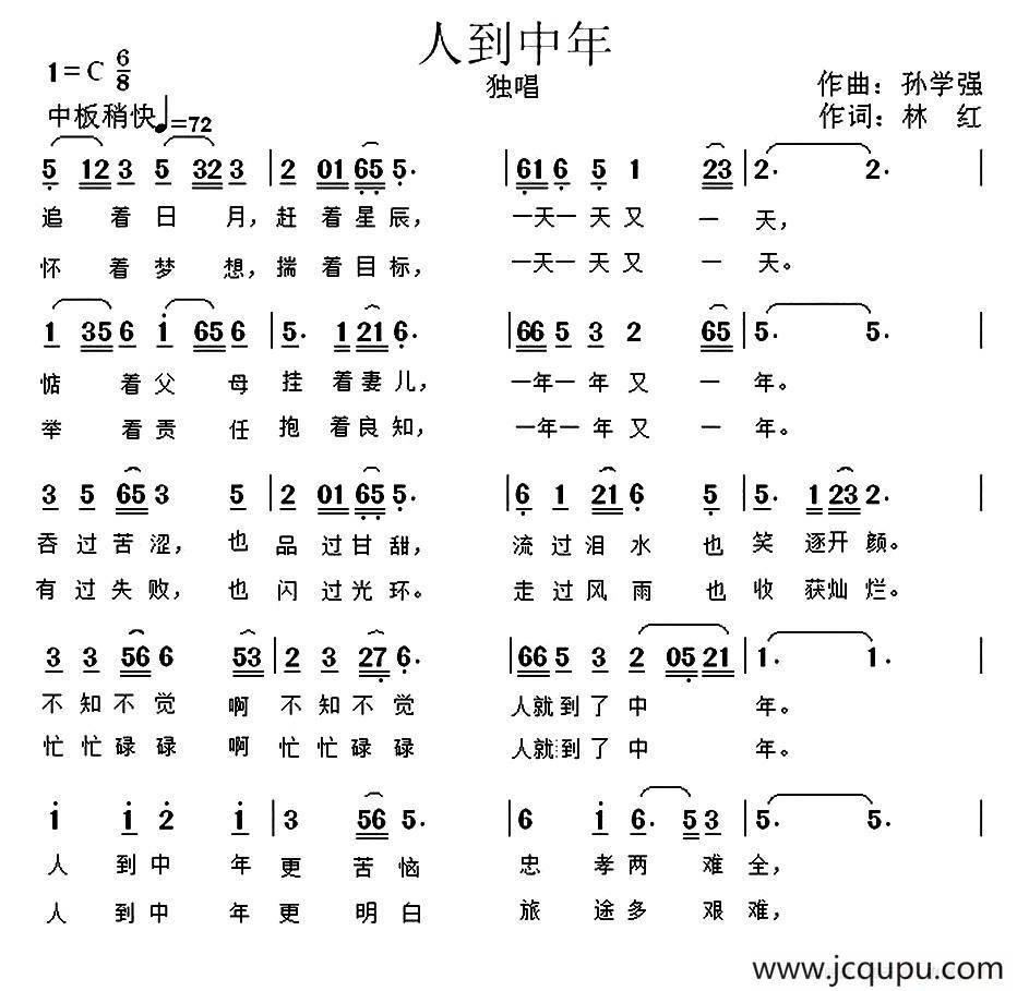 人到中年（林红词 孙学强曲）简谱