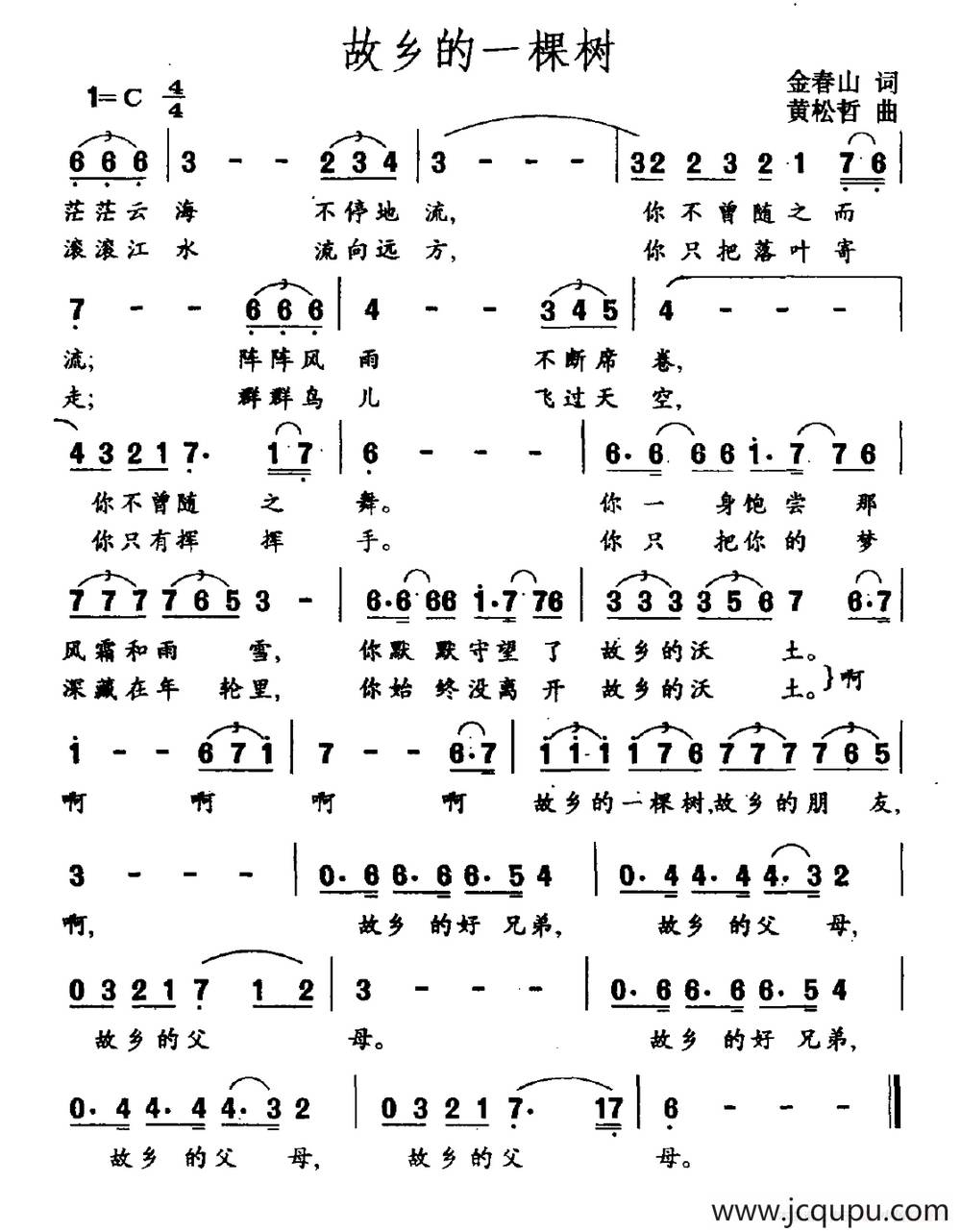 故乡的一棵树简谱