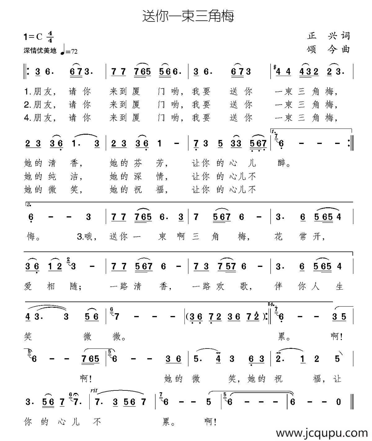 送你一束三角梅简谱