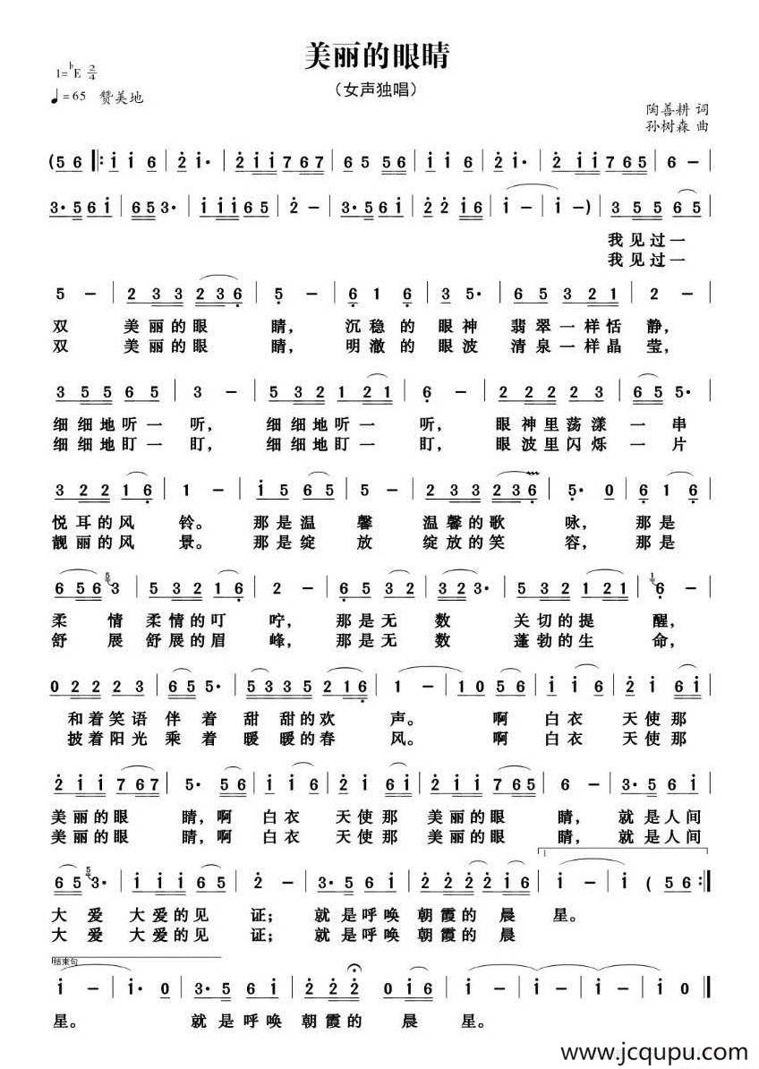 美丽的眼睛（陶善耕词 孙树森曲）简谱