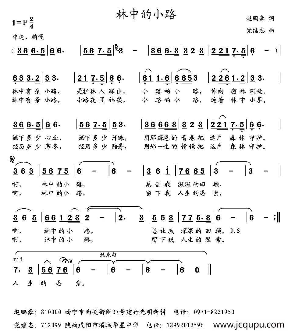 林中的小路 （赵鹏豪词 党继志曲）简谱