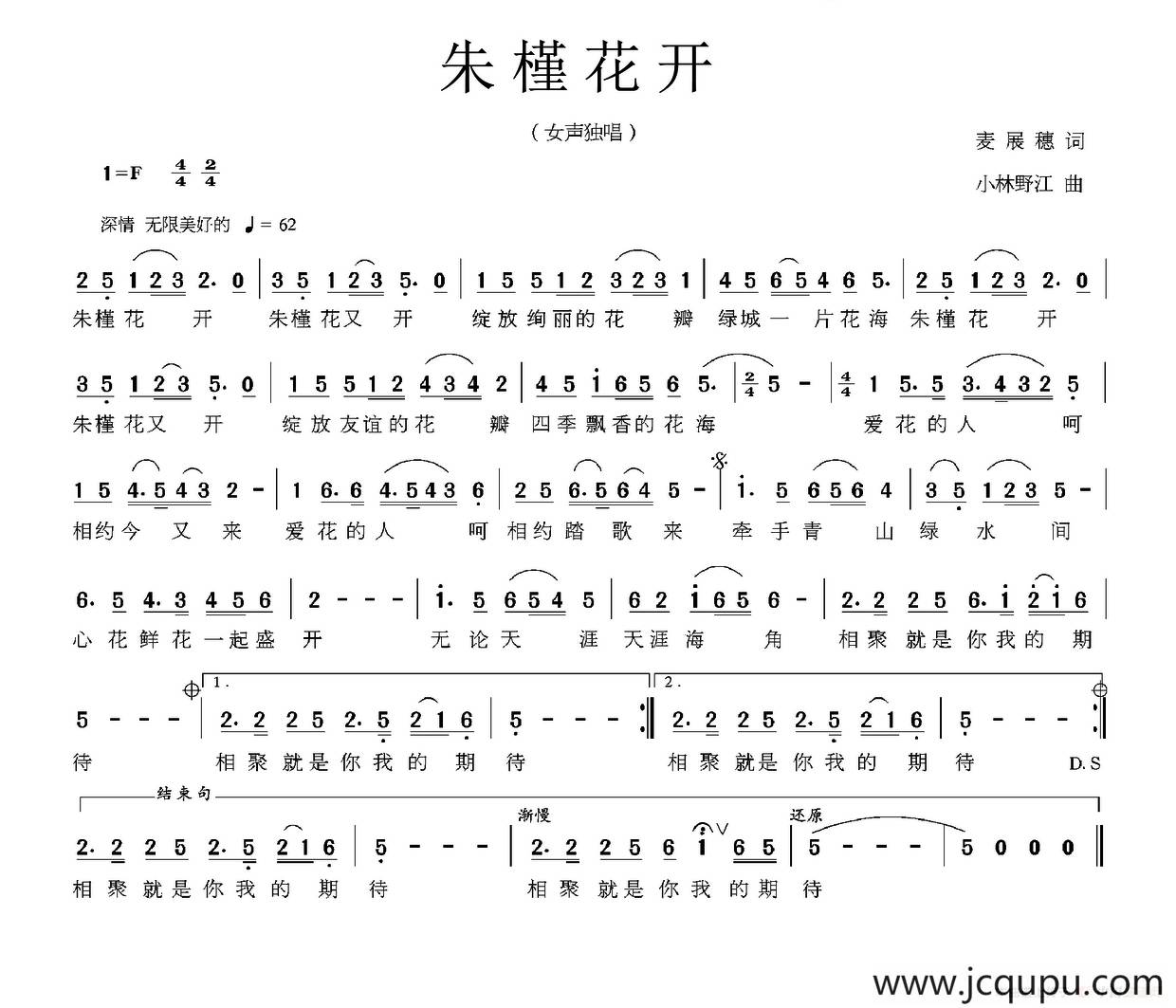 朱槿花开（麦展穗词 小林野江曲）简谱