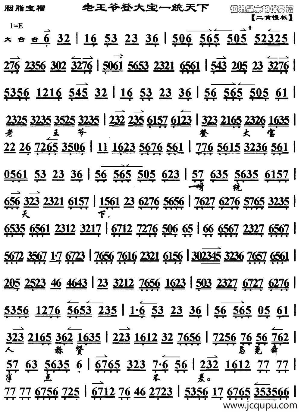 老王爷登大宝一统天下（《胭脂宝褶》选段 、伴奏谱）简谱
