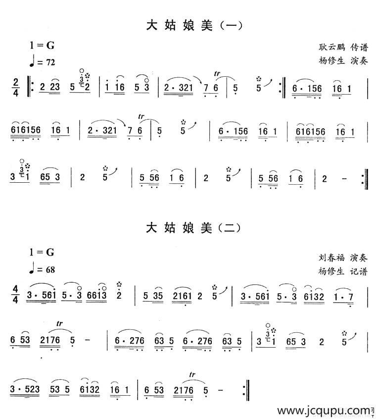 大姑娘美—东北秧歌曲牌（二人转伴奏谱）简谱