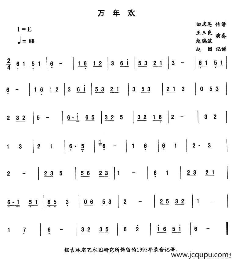 万年欢—东北秧歌曲牌（二人转伴奏谱）简谱