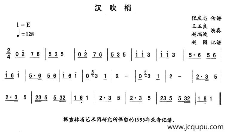 汉吹梢—东北秧歌曲牌（二人转伴奏谱）简谱