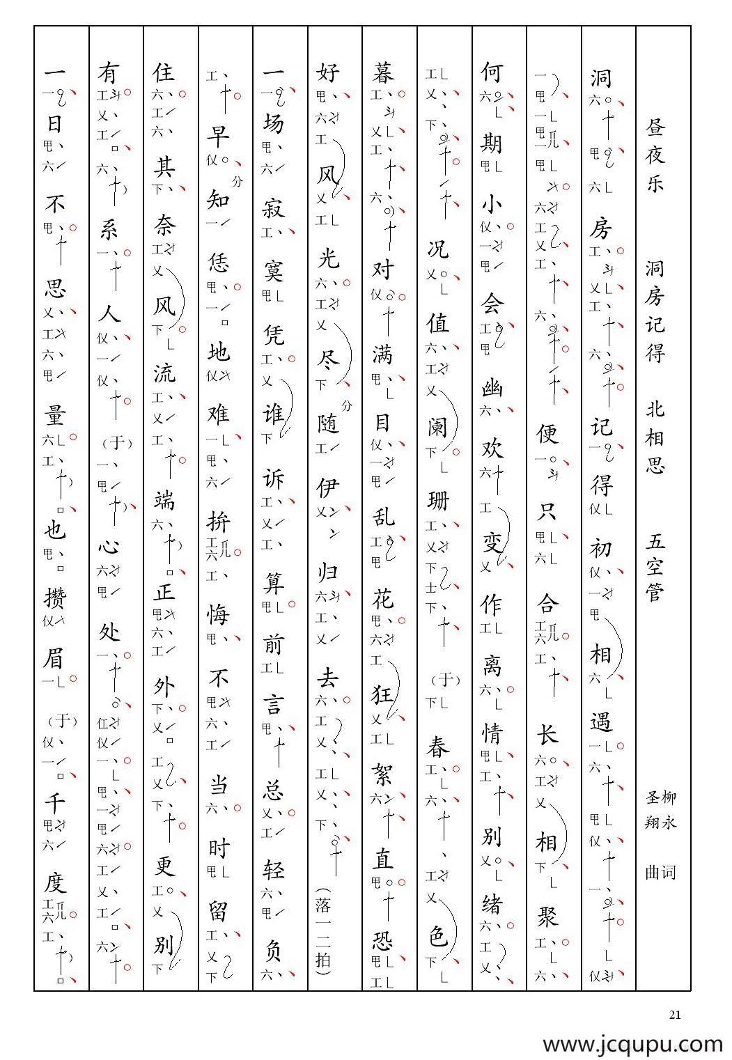 [南音工X谱] 昼夜乐 洞房记得 柳永 北相思简谱