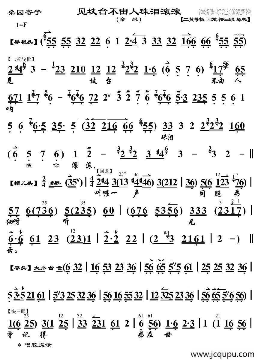 见坟台不由人珠泪滚滚（《桑园寄子》选段、琴谱）简谱