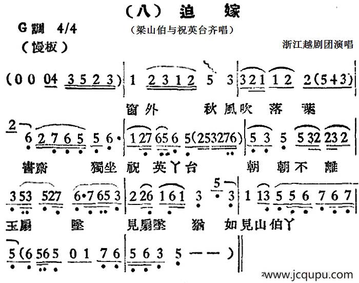 [越剧曲调]迫嫁（梁山伯与祝英台齐唱）简谱