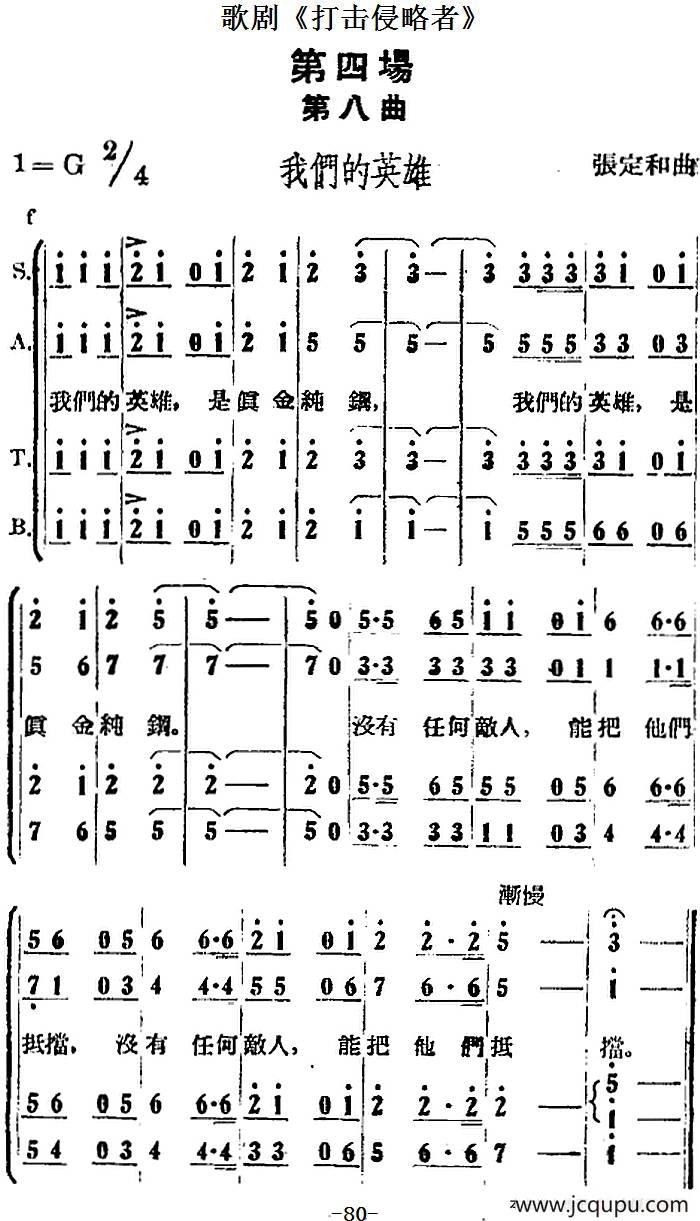 歌剧《打击侵略者》全剧之第四场 第八曲（我们的英雄）简谱