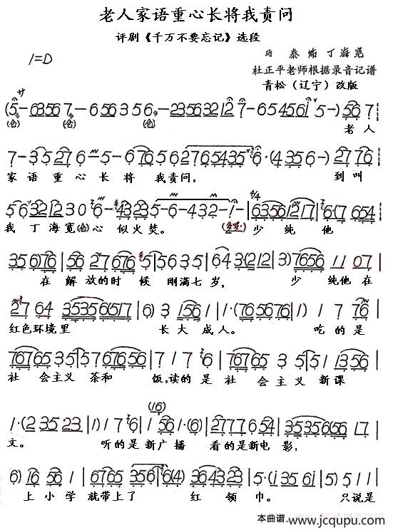 老人家语重心长（《千万不要忘记》选段）简谱