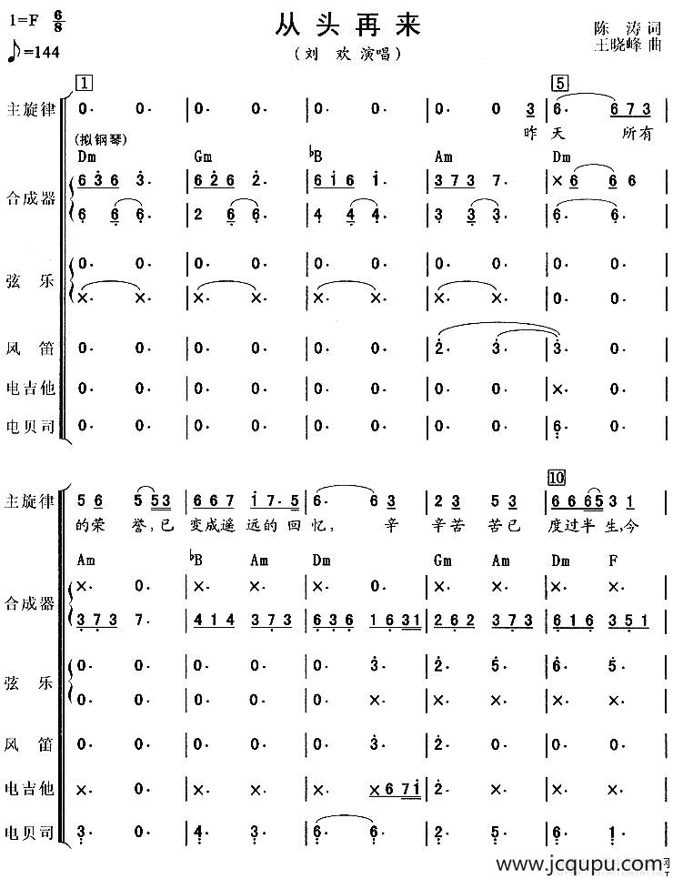 从头再来（总谱）简谱