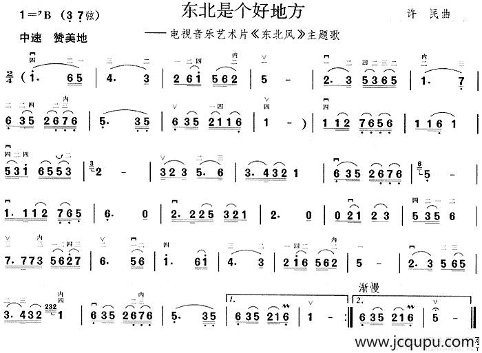 东北是个好地方（电视片《东北风》主题曲）简谱