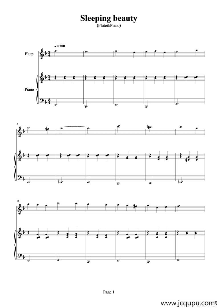 睡美人（长笛+钢琴）简谱