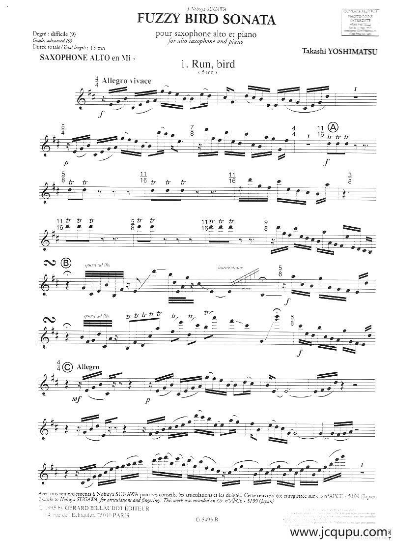 毛绒鸟奏鸣曲之一（须川展也的《Fuzzy Bird Sonata》）简谱