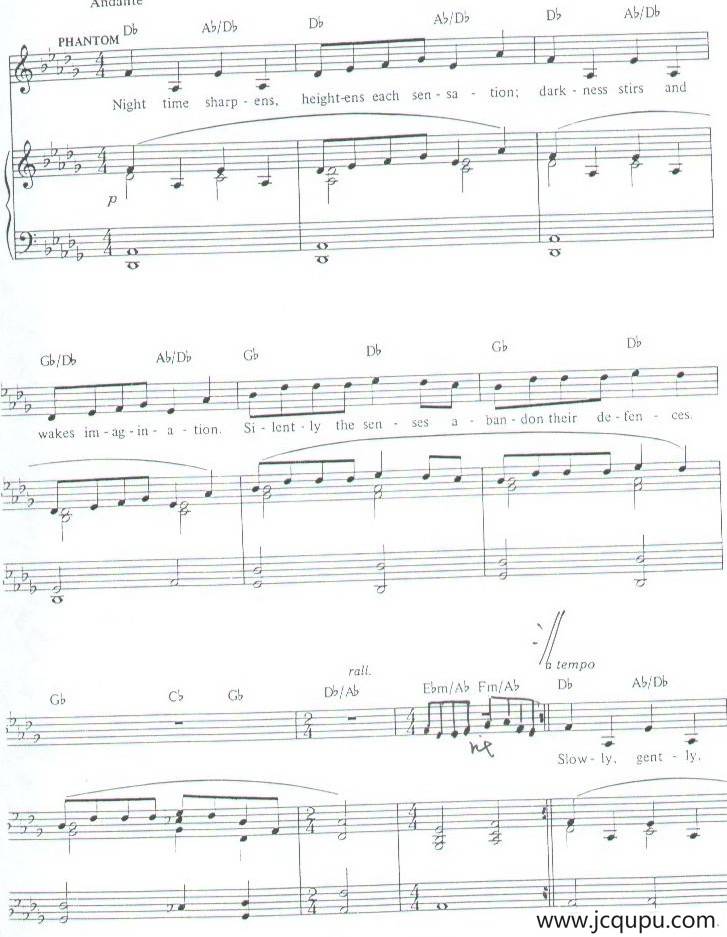 韦伯音乐剧《剧院魅影》主题歌曲简谱