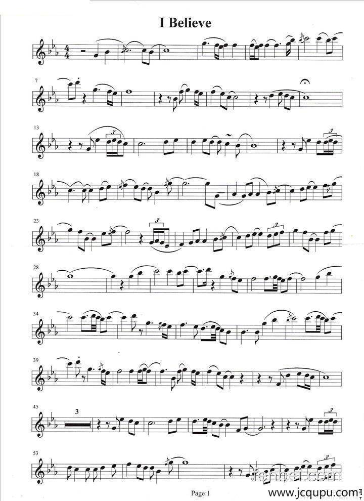 午夜的萨克斯（I BeIieve）简谱