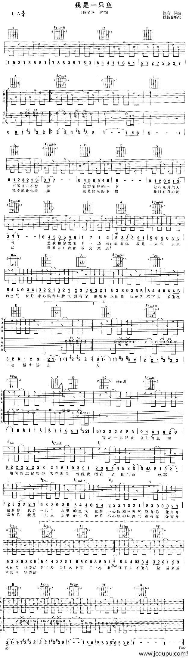 我是一只鱼（杜新春编配版）简谱