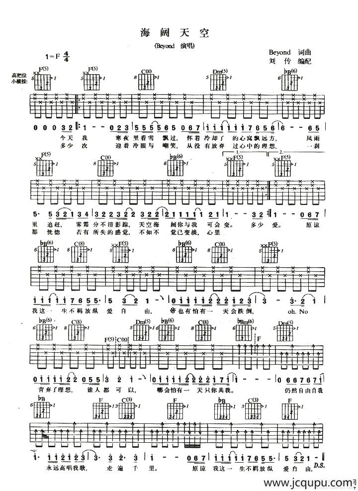 海阔天空（刘传编配版）简谱