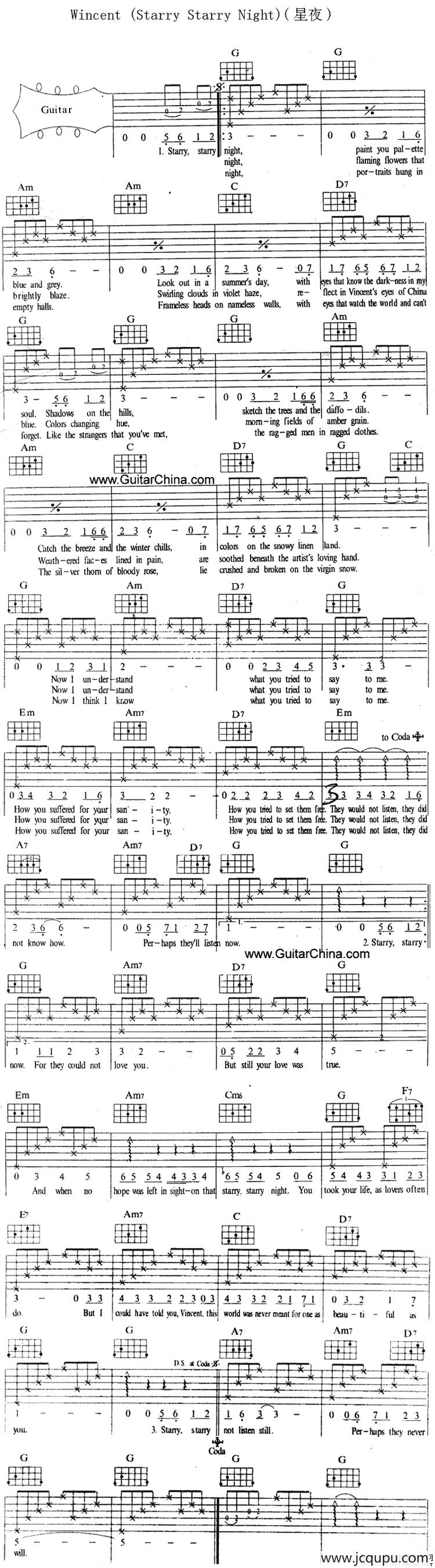 Wincent（Starry Starry Night [星夜]）简谱