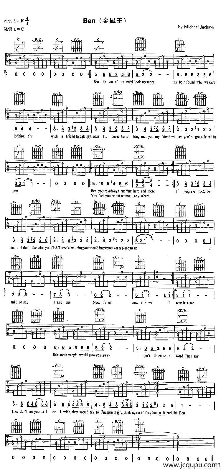 Ben（金鼠王）简谱