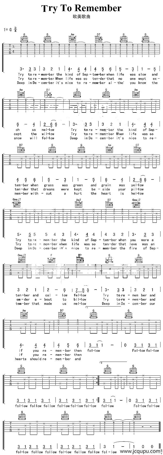 Try To Remember简谱