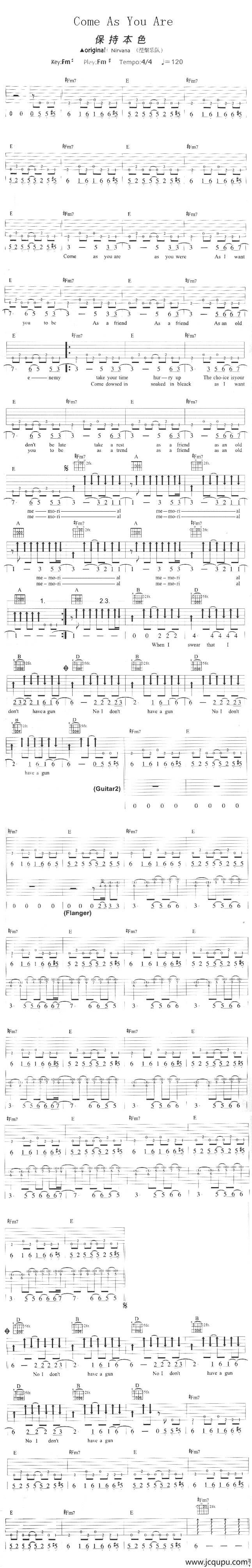 Come As You Are（保持本色）简谱