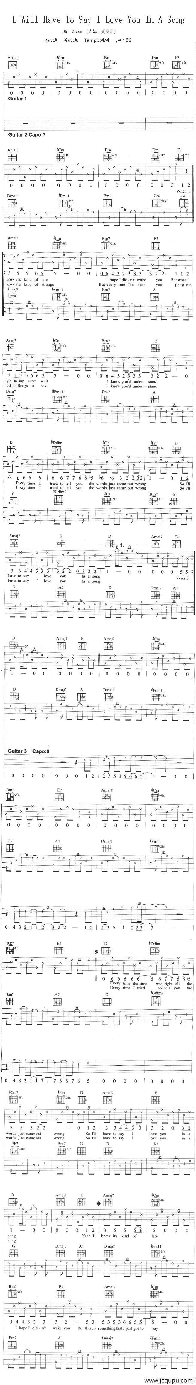 L Will Have To Say I Love You In A Song简谱