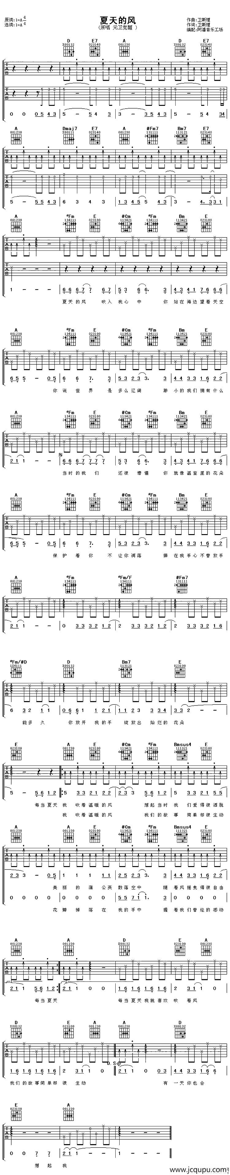 夏天的风（阿潘音乐工场编配版）简谱