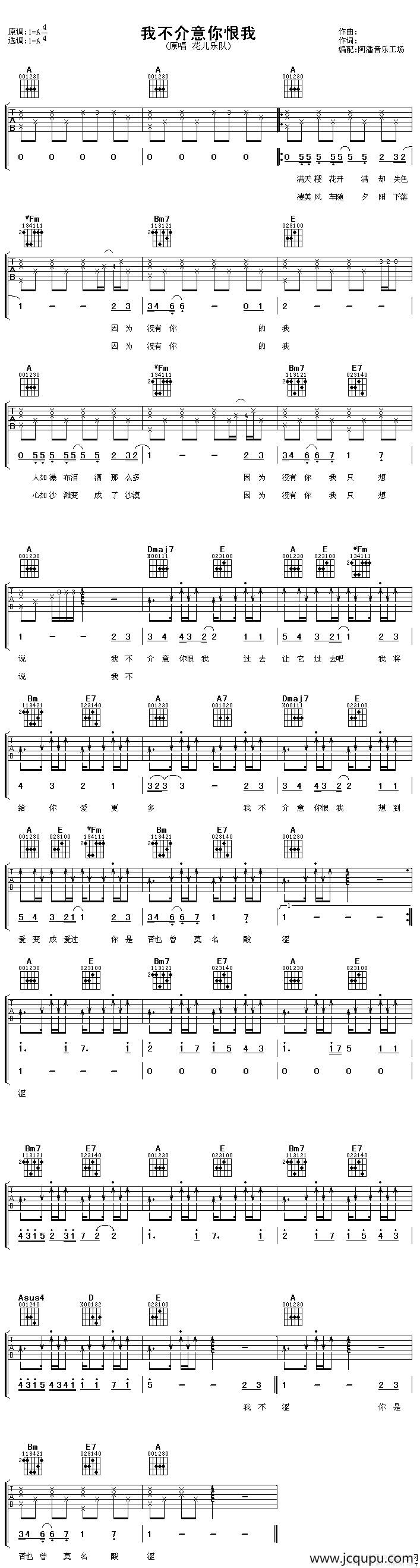 我不介意你恨我（阿潘编配版）简谱