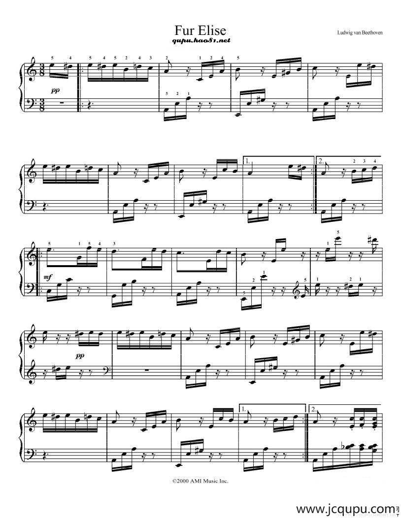 献给爱丽丝（带详细指法）简谱