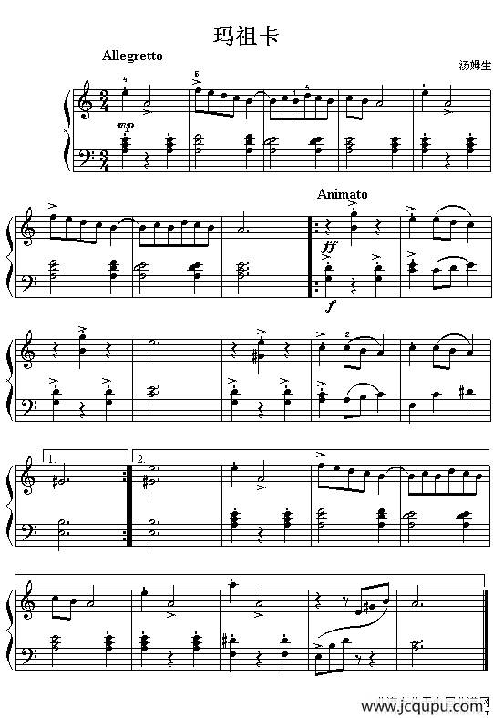 玛祖卡（汤姆生作曲版）简谱