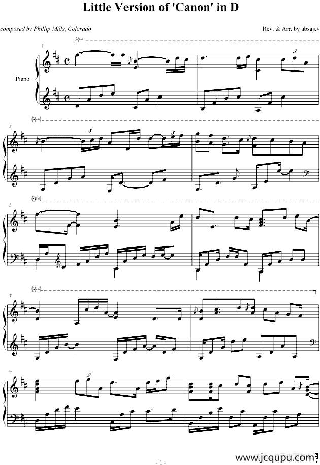卡农随想曲（Little Version of'Canon'in D）简谱