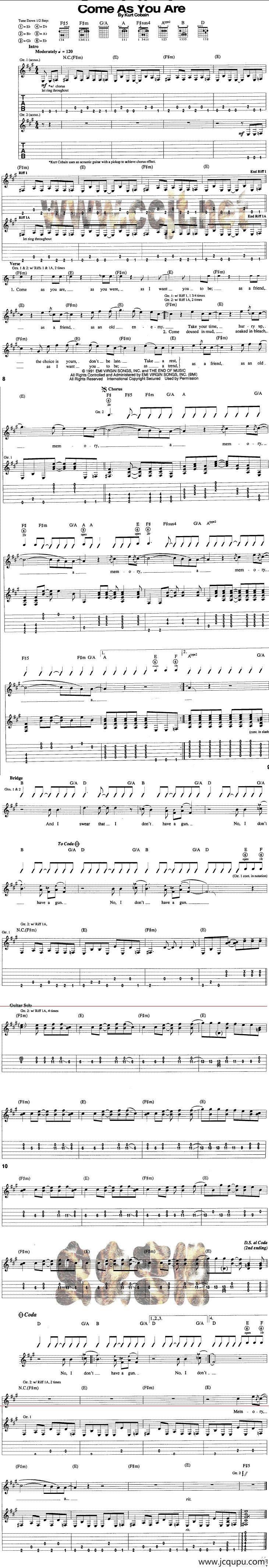 come as you are简谱